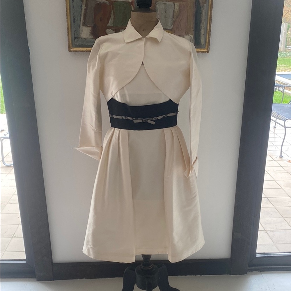 YPSY |  Vintage 100% SILK Elegant Cream Dress and Top with Black Accents